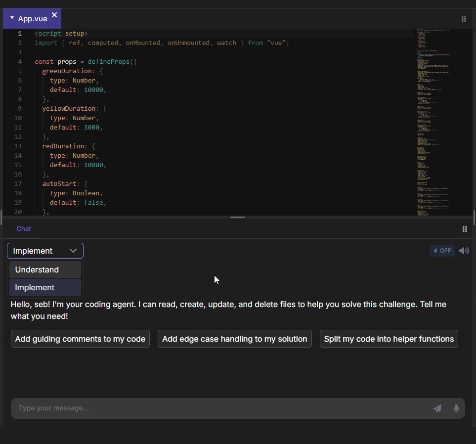 AI Assistance Chat panel