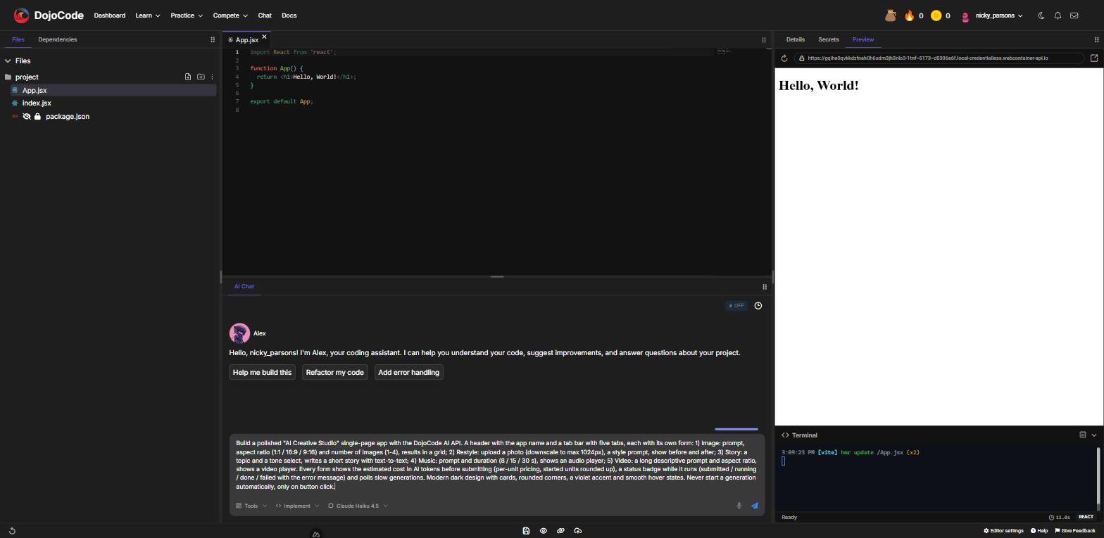 Asking the project assistant to build an AI Creative Studio