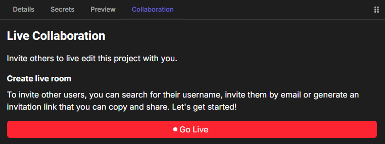The Collaboration tab before going live, with the Go Live button