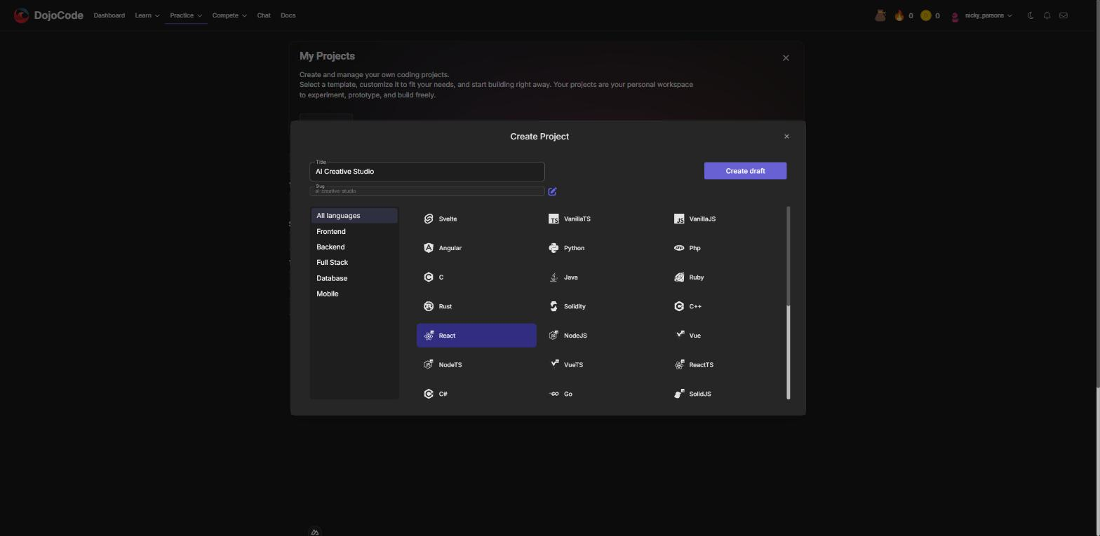 Creating a React project called AI Creative Studio