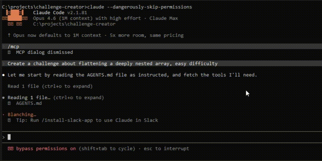 Challenge creation demo in Claude Code
