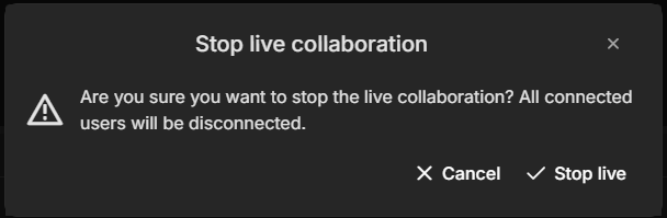 The Stop live collaboration confirmation dialog