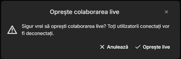 Fereastra de confirmare Oprește colaborarea live