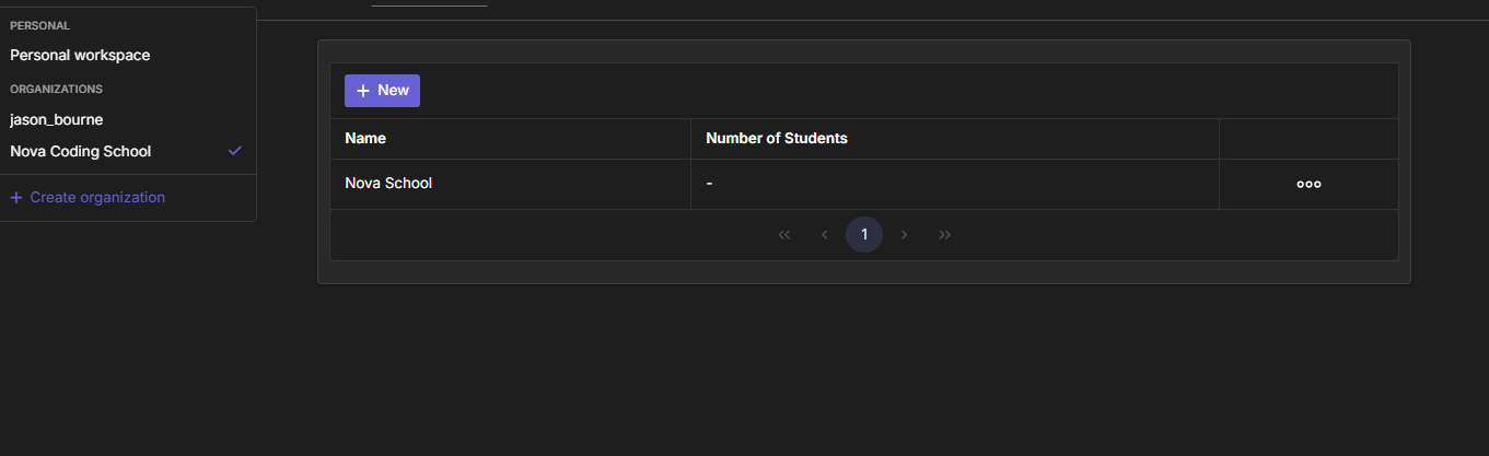 Groups page with the Nova Coding School organization active, showing a single group